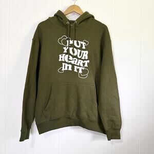 Fanjoy Olive Green Put Your Heart In It Long Sleeve Pullover Hoodie Men's Large